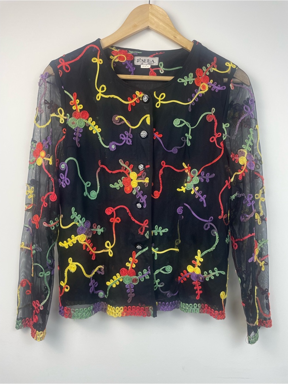 Vintage SEBA Korean Rainbow Ribbon Embroidered Mesh Jacket